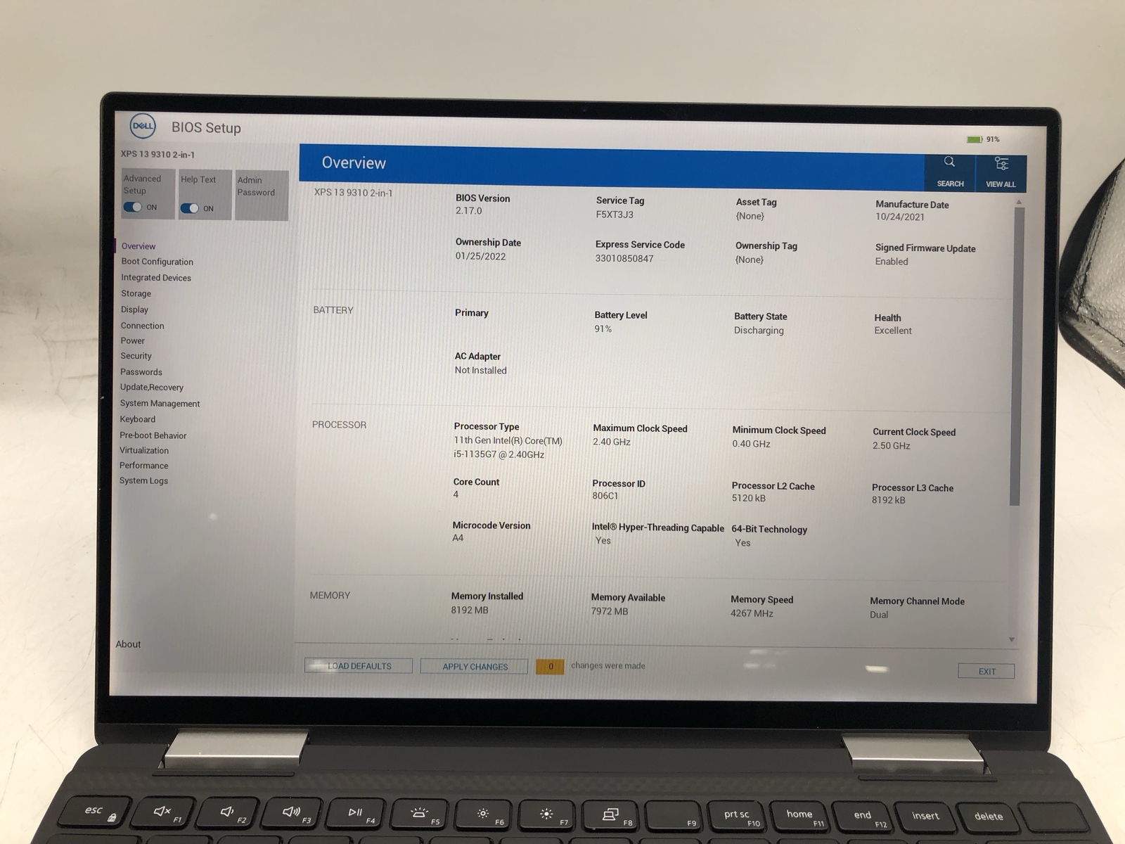 DELL XPS 13 9310 2-In-1 13.4″ i5 2.4GHz 8GB 256GB Low Battery Health GRADE C