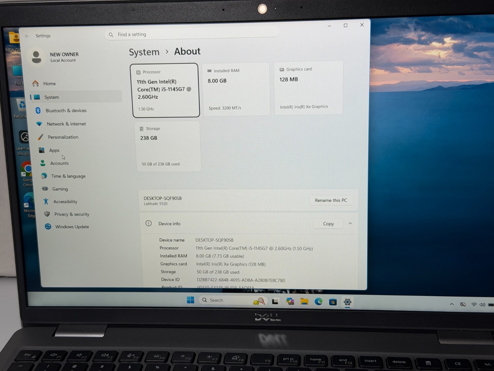 Dell Latitude 5520 Laptop 15.6″ FHD i5-1145G7 8GB RAM 256GB NVMe – W11 Pro