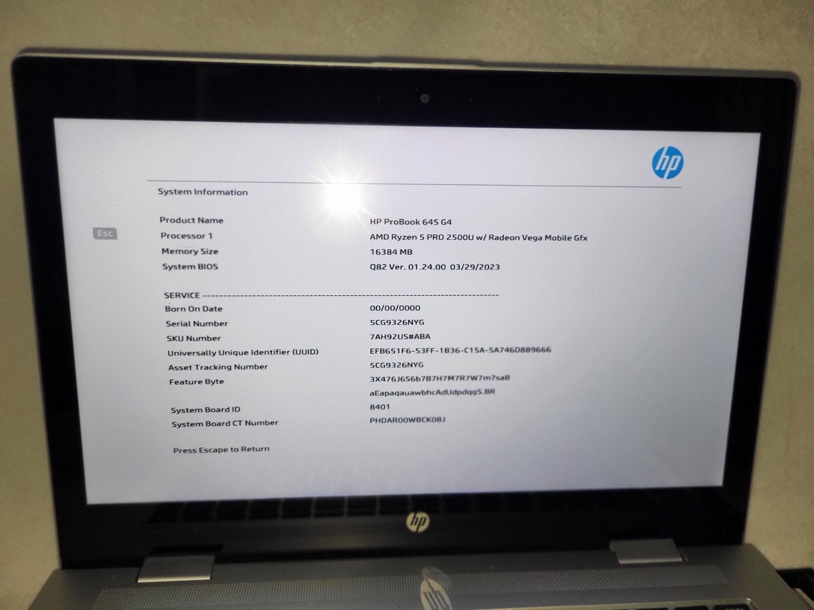 HP ProBook 645 G4 Ryzen 5 Pro 2500u 2.0GHz 8GB RAM no HHD Touch Screen -No Os