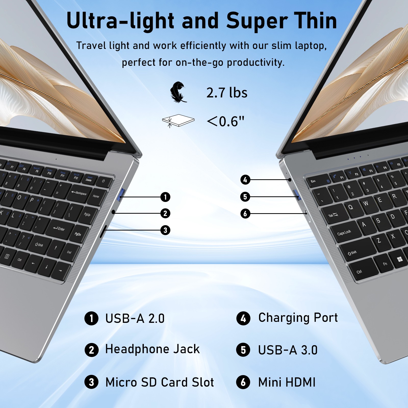 14.1″ Win11 Laptop Quad Core J4125 8GB + 256GB Portable Lightweight Notebook PC