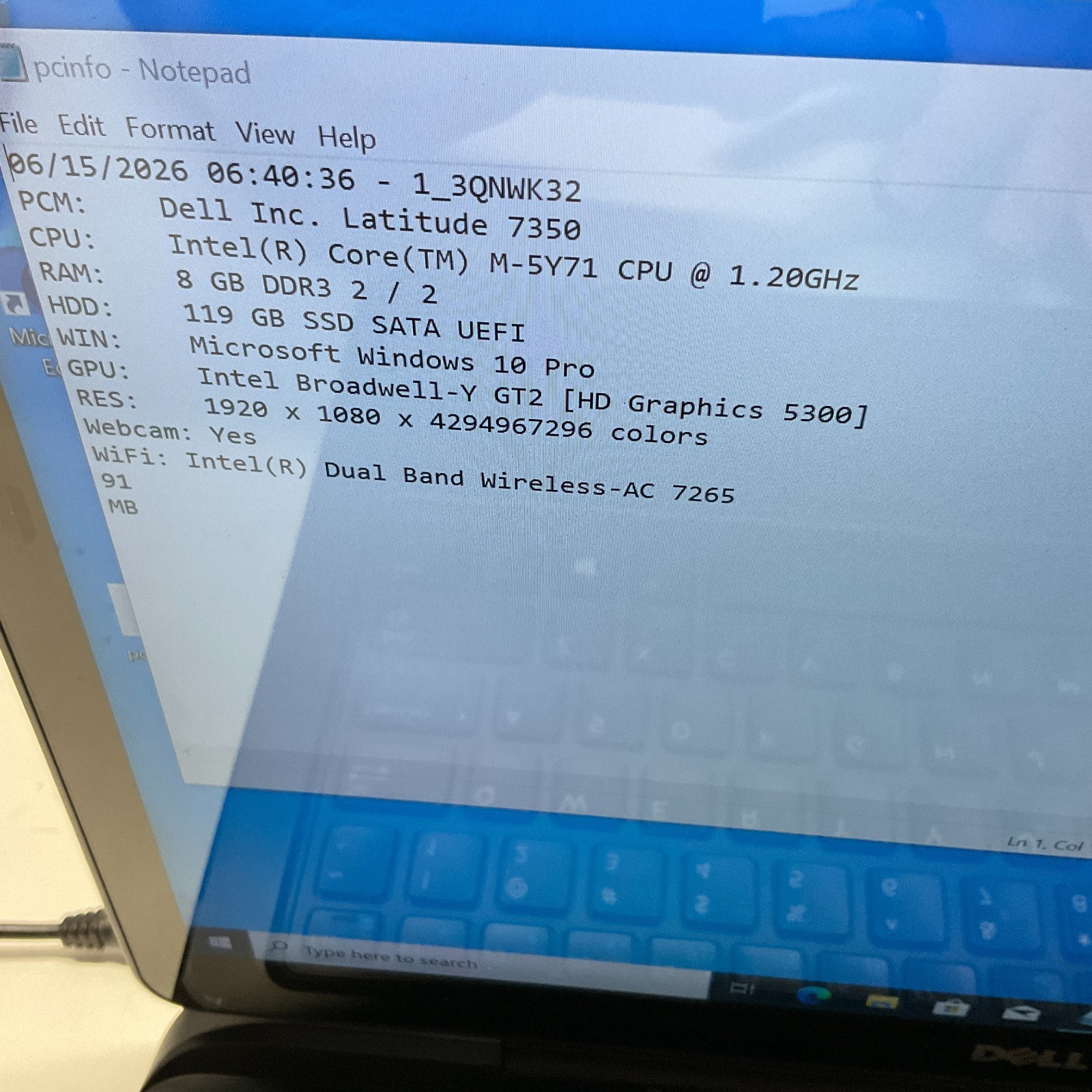 Dell Latitude 7350 TOUCH Core m-5Y71 @ 1.20GHz 8GB RAM 128GB SSD Windows 10 Pro