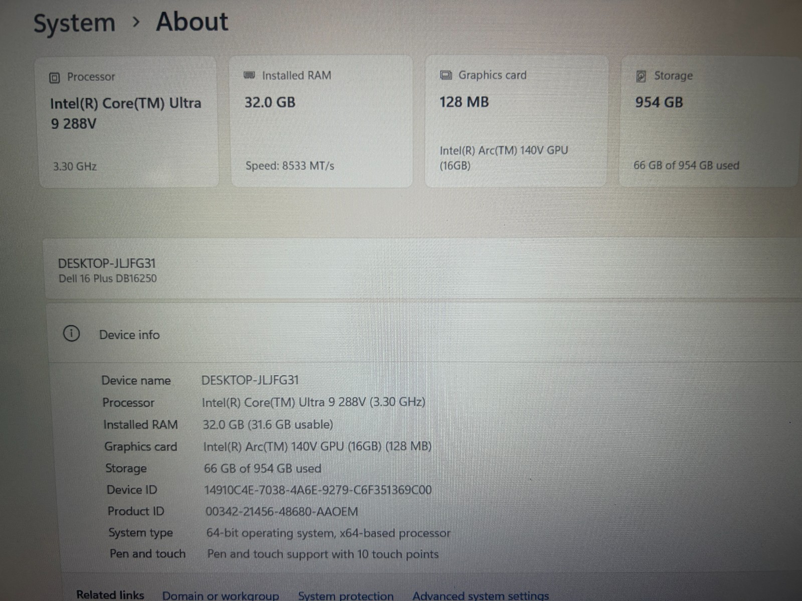 DELL 16 DB16250 VPVXG Intel Core Ultra 9 288V, 3.30 GHz, 32 GB RAM, 1 TB NVMe