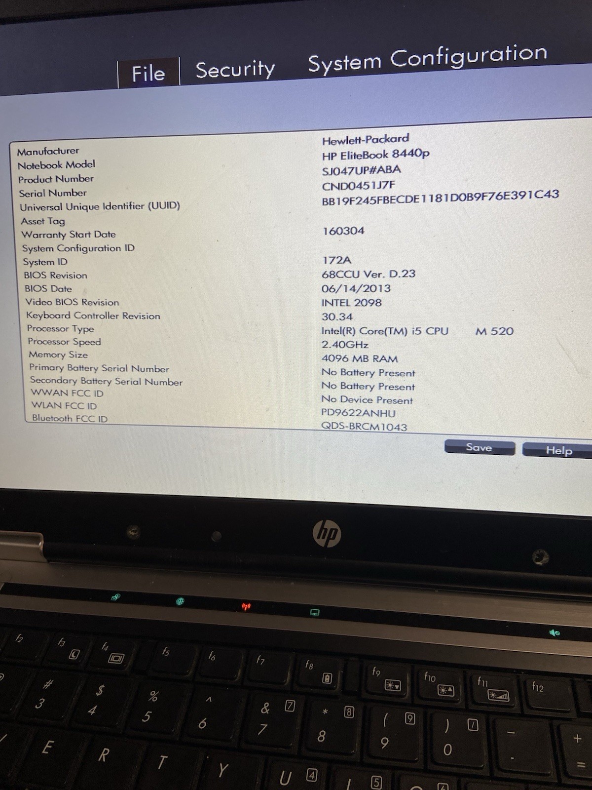 HP EliteBook 8440P Intel i5-M520 2.4GHz 4GB 160GB HD NO COVER , NO BATTERY AS IS