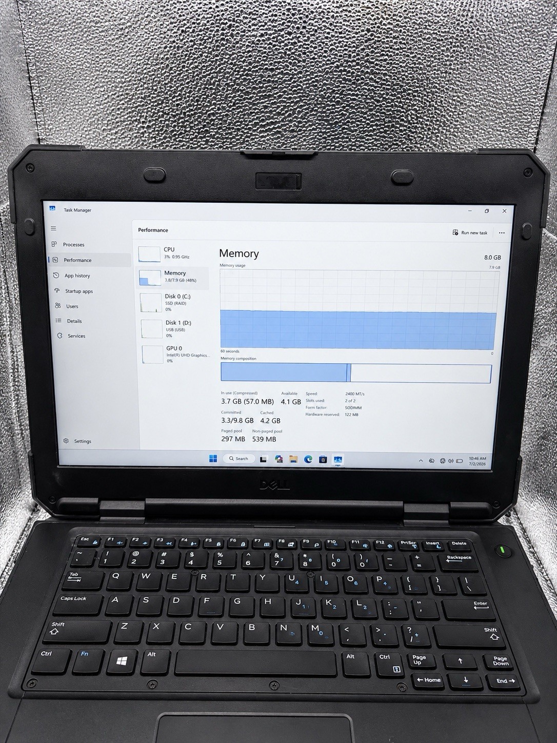 Dell Latitude 14 Rugged 5424 Core I5 8350U @1.7GHz 16GB RAM 256SSD WIN11Pro