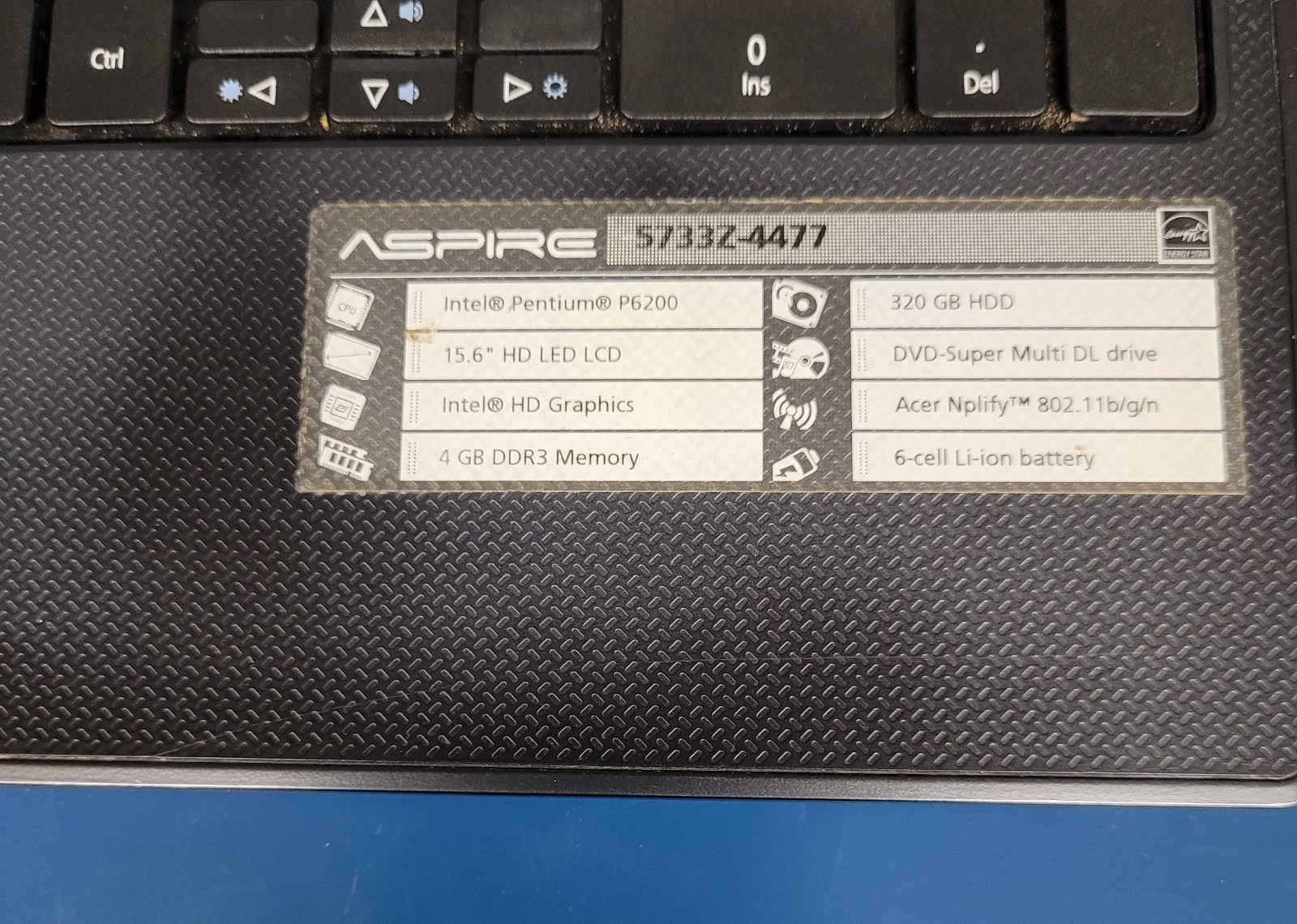 Acer Aspire 5733z-4477 15.6″ Laptop Intel Pent P6200 @2.13GHz 4GB RAM No HDD