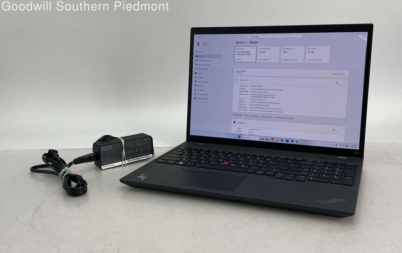 Lenovo P16s Gen 2 Intel Core i7-1370p 1.90GHz 32GB RAM 512GB SSD Win 11 RTX A500