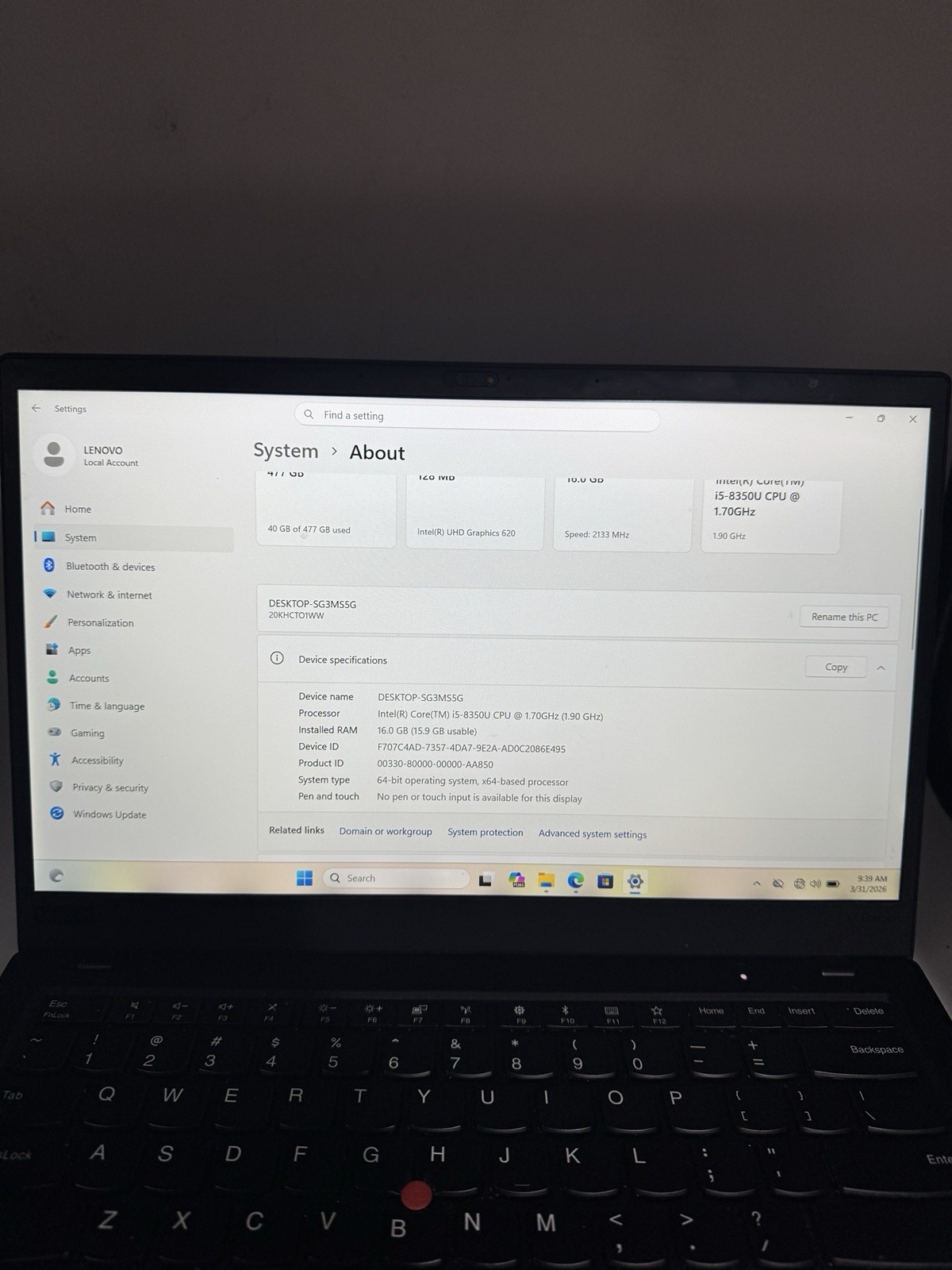 Lenovo ThinkPad X1 Carbon 6th Gen 14″ FHD Touch I5-8350U 512GB SSD 16GB W11P