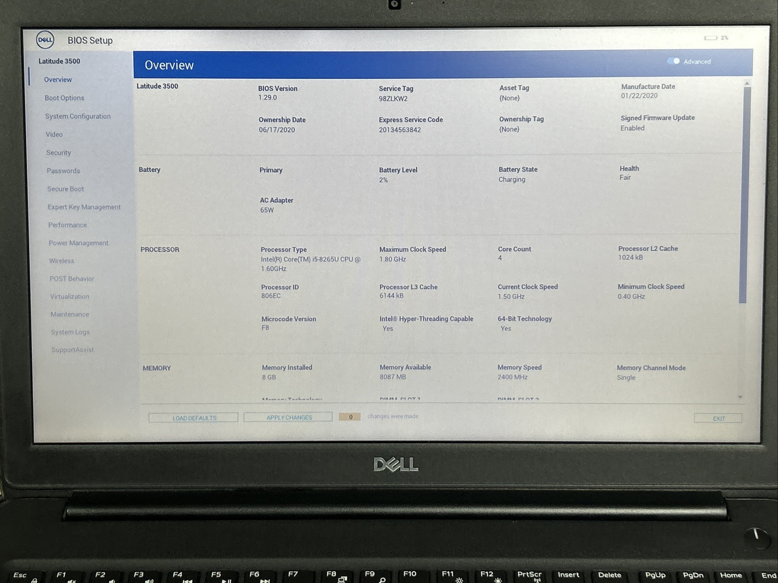 Dell Latitude 3500 15.6” FHD i5-8265u 8GB RAM NO OS/SSD