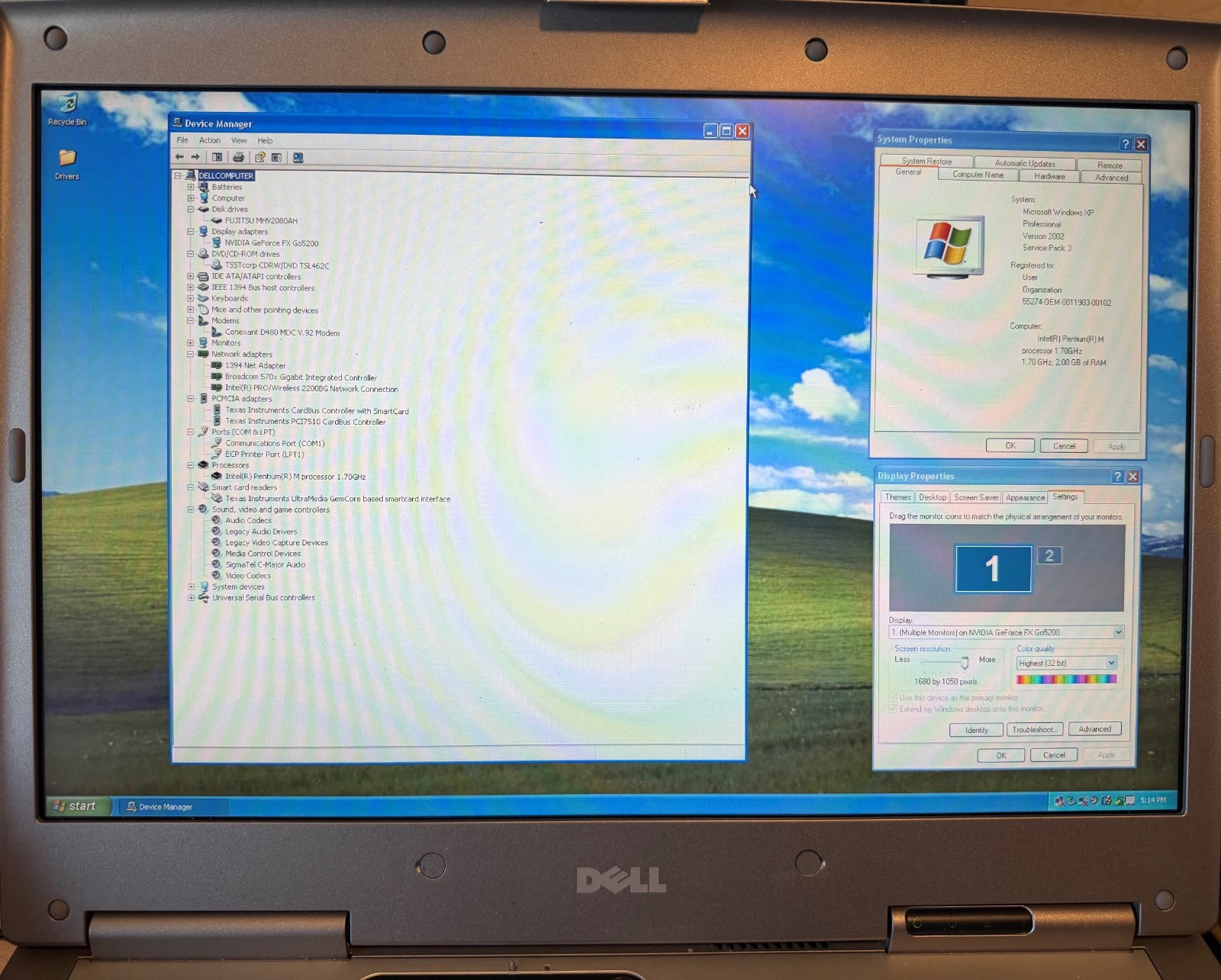 Dell Latitude D800 – Intel Pentium M 1.70GHz 2GB RAM 80GB HDD NVIDIA Win XP Pro