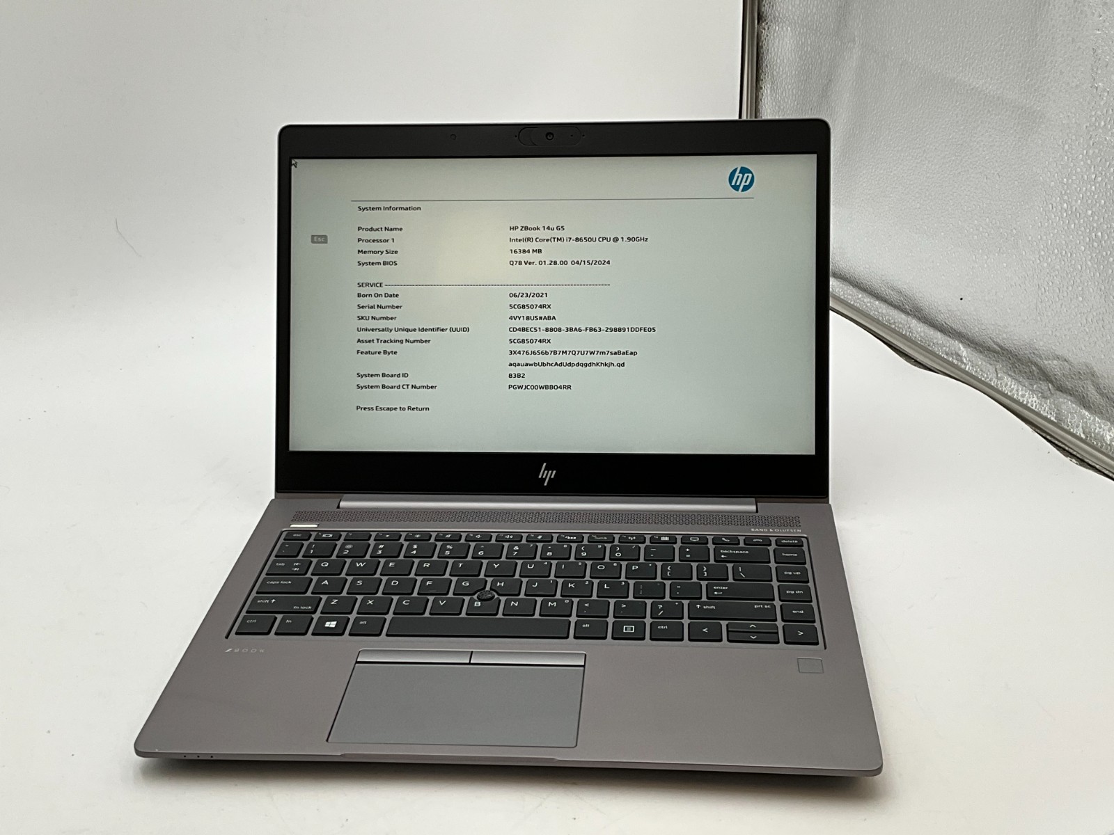 HP ZBook 14u G5 4VY18US i7-8650U 16GB 512GB NVMe LAPTOP 5CG85074RX