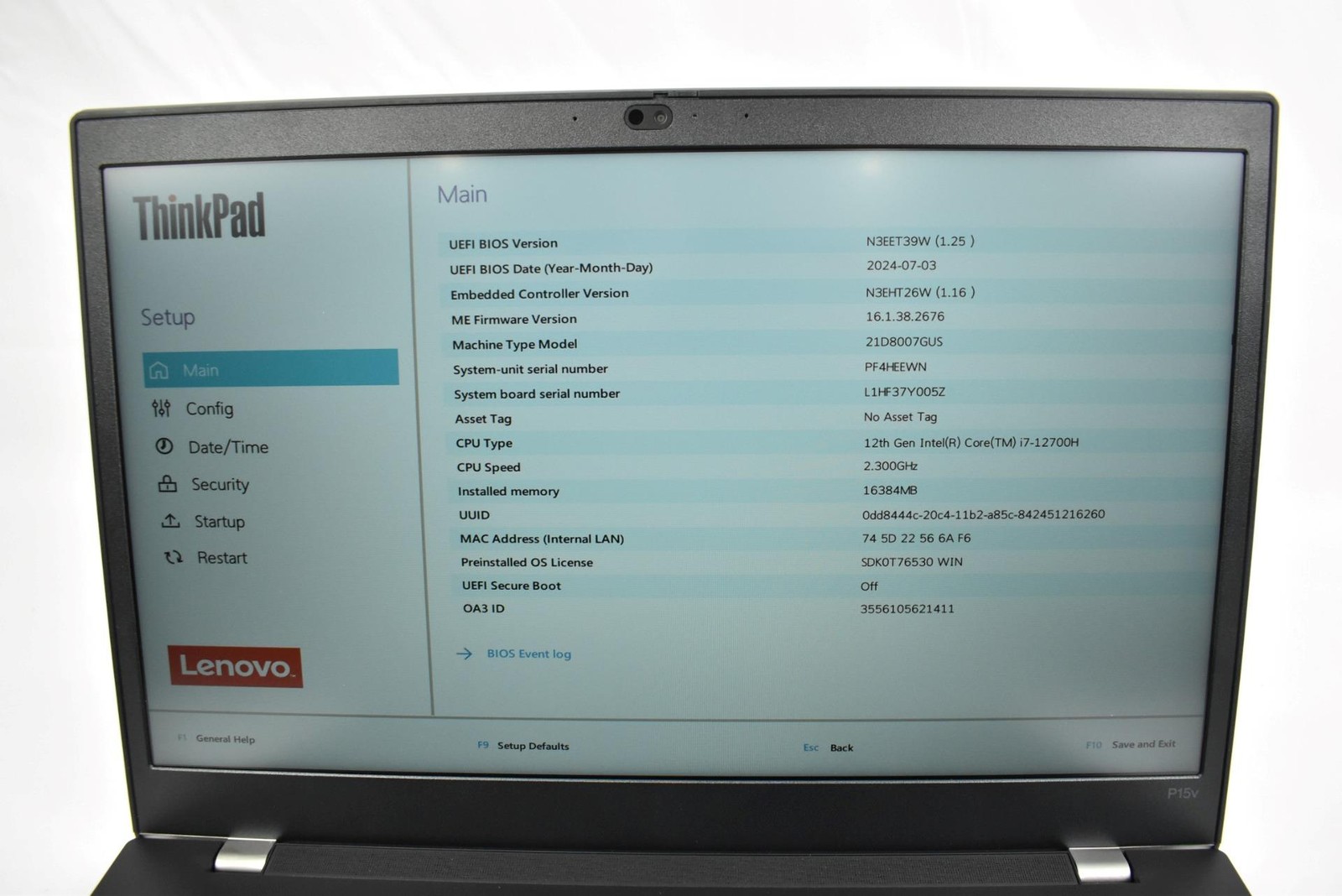Lenovo ThinkPad P15v Gen 3 Laptop i7-12700H 16GB 512GB SSD No OS T600