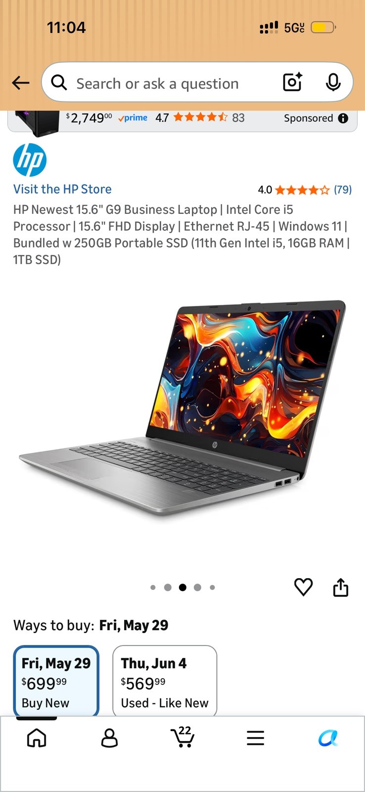 HP 15.6″ G9 Business Laptop | Ethernet RJ-45 | Windows 11 | Intel i5, 16GB RAM