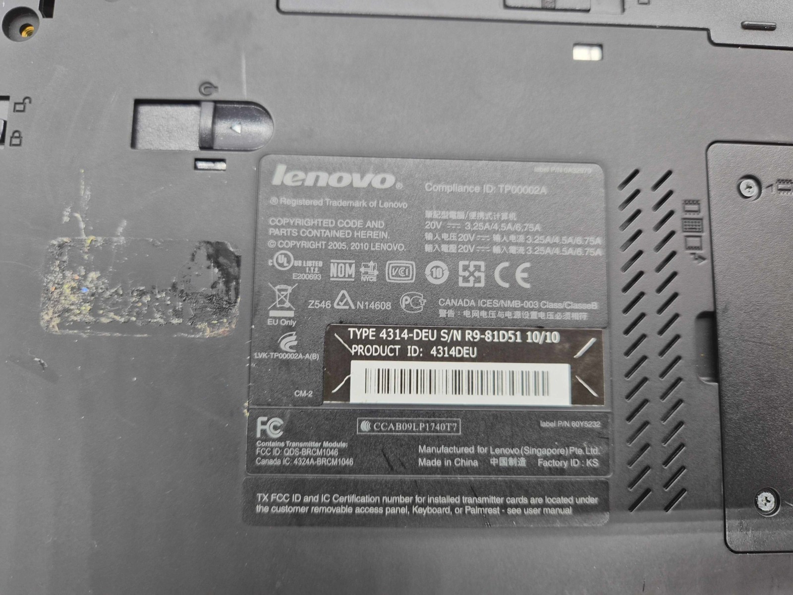 Lenovo ThinkPad T510 Laptop Intel i5-M560 2.67GHz 4GB RAM For Parts or Repair