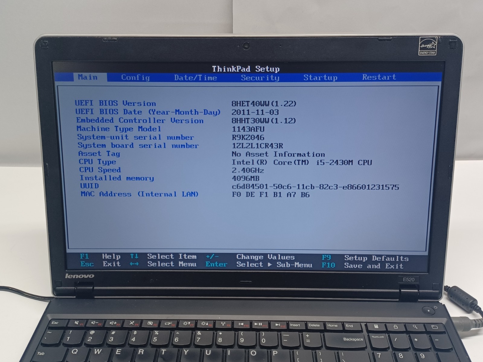 Lenovo ThinkPad E520 Laptop i5-2430M 4GB 500GB No OS/Battery