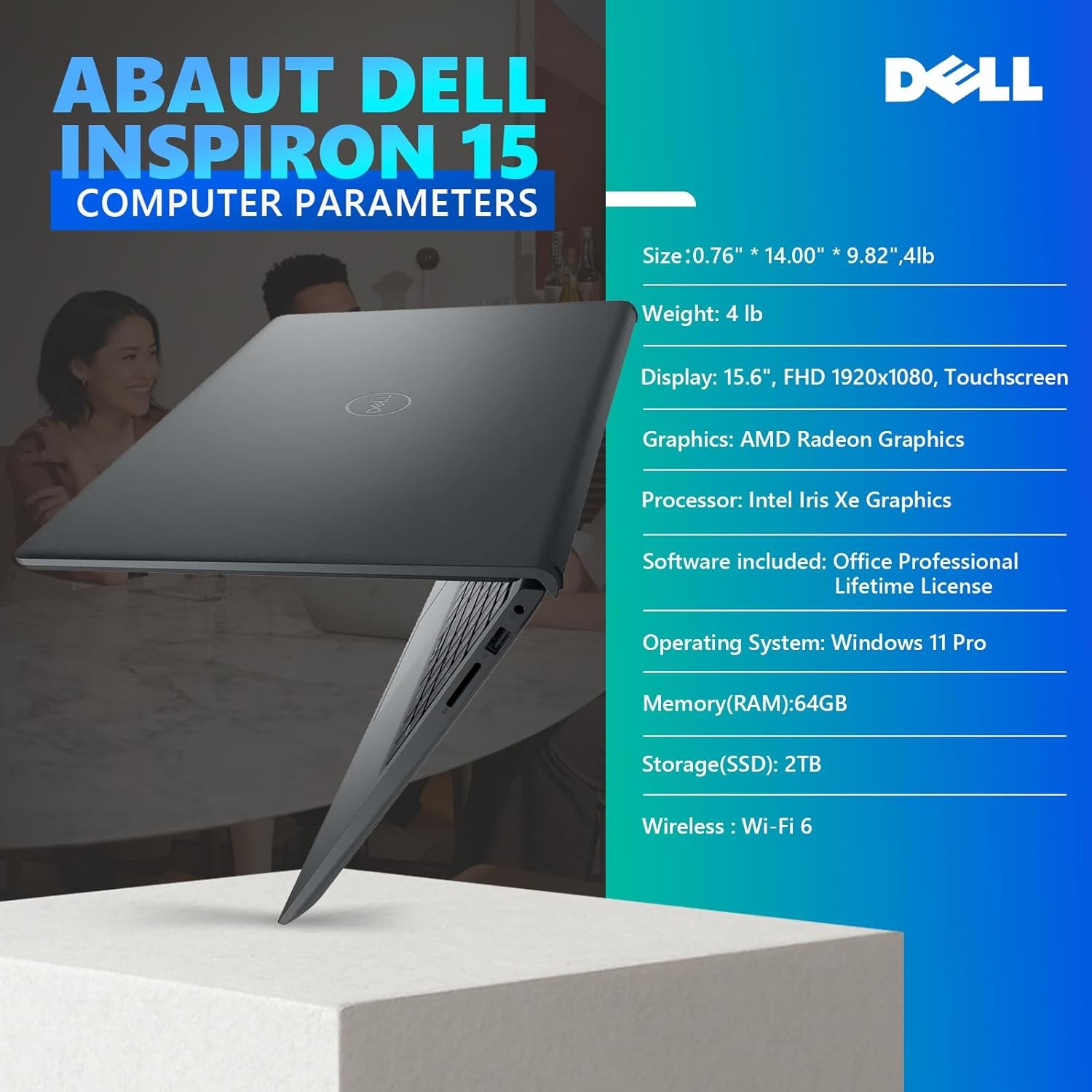 Dell Inspiron 15.6″ 2K Touch Laptop Intel Core i7 1355U 32GB 1TB SSD Win11Pro #B