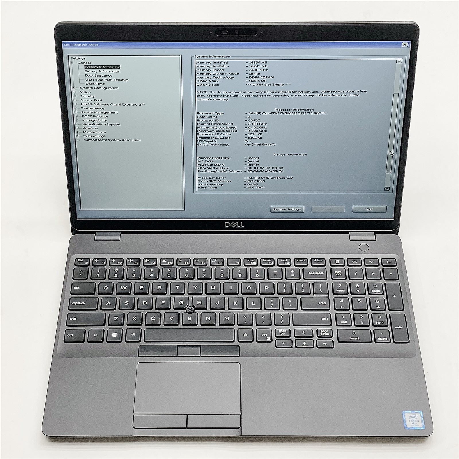 Dell Latitude 5500 Laptop Intel Core i7 8665U 1.90GHZ 15.6″ FHD 16GB RAM NO HDD