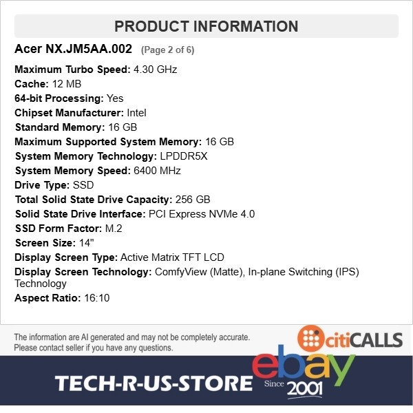 Acer NX.JM5AA.002 Chromebook Plus Enterprise 714 14″ Ultra 5 125U 16GB 256G