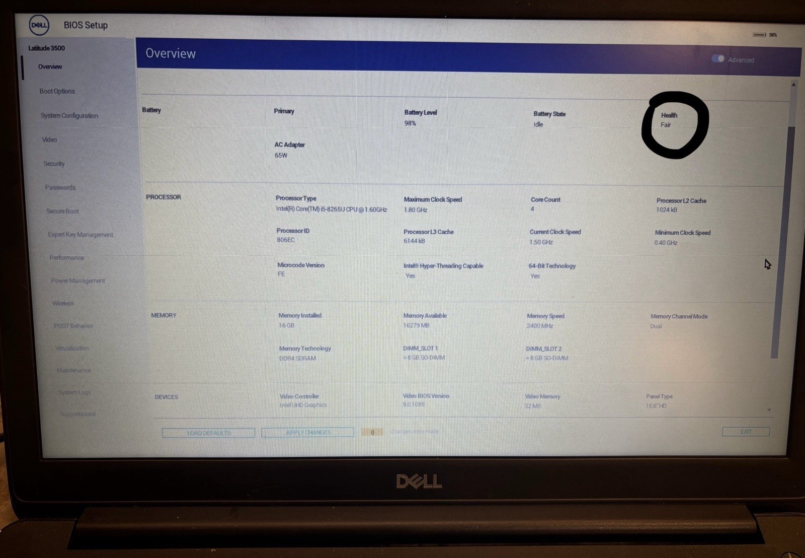 Dell Latitude 3500 i5-8th Gen 16GB RAM 240GB SSD Windows 11 Pro