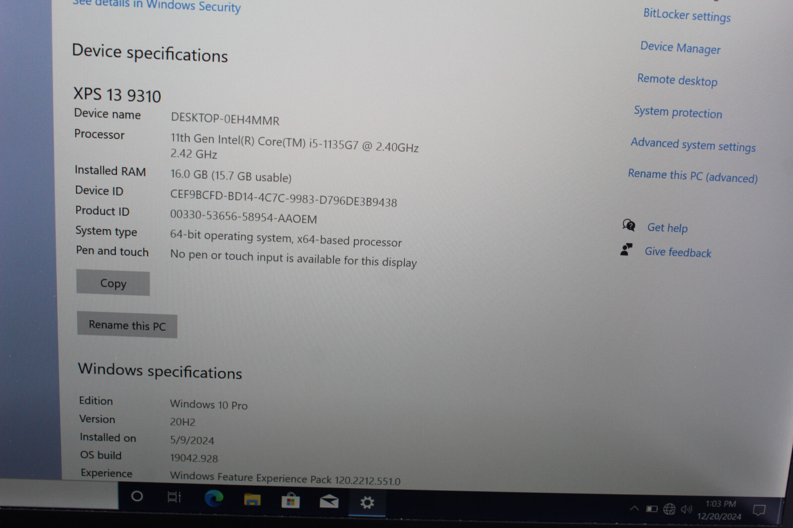 Dell XPS 13 9310 Laptop – FHD+ Intel i5-1135G7, 16GB RAM, 256GB SSD, 84% Battery