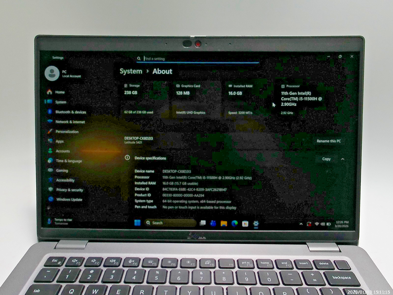Dell Latitude 5421 – i5-11th gen – 16Gb x 1 RAM – 256Gb NVMe