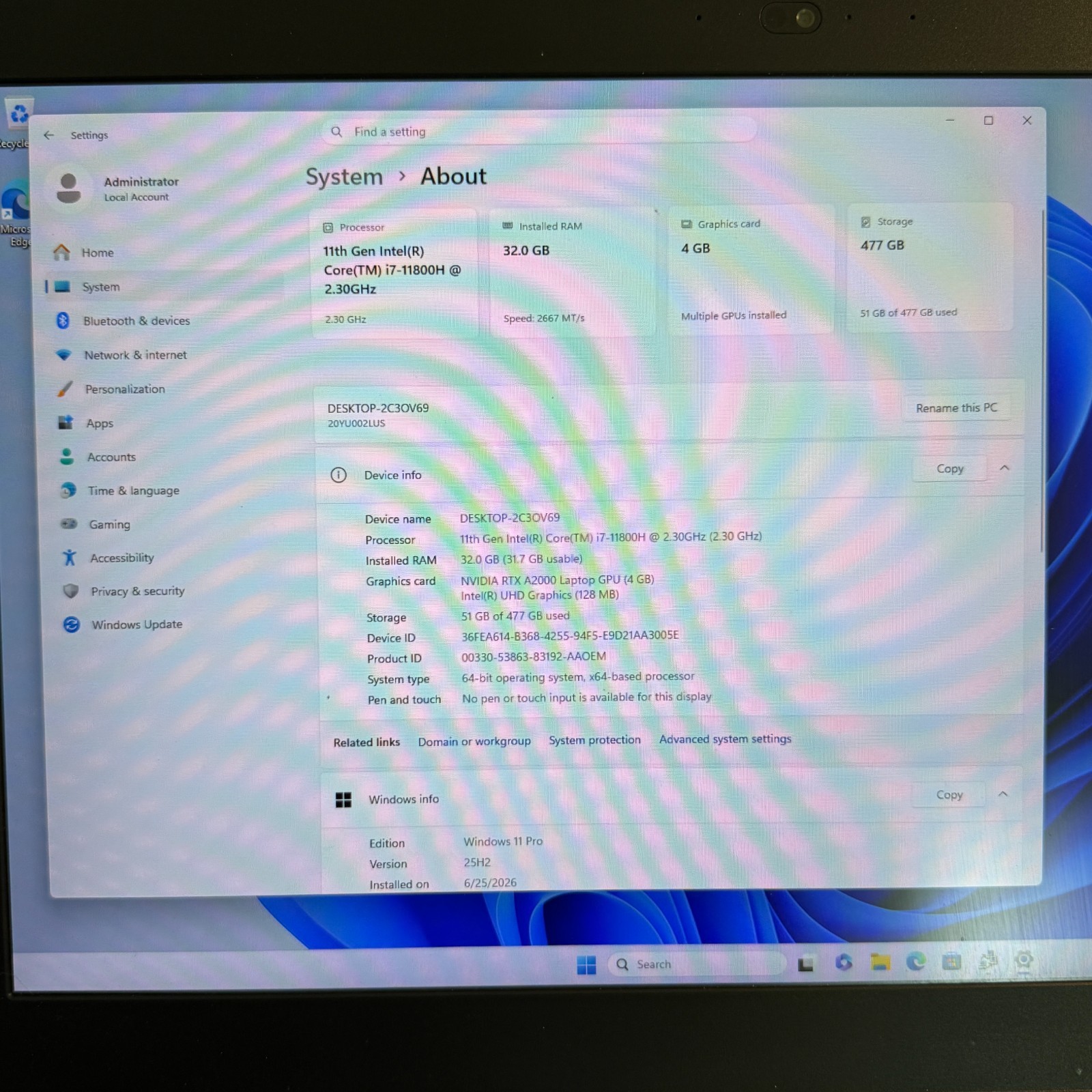 Lenovo ThinkPad P15 Gen 2 i7-11800H RTX A2000 32GB 512GB SSD Win11 Pro Gaming