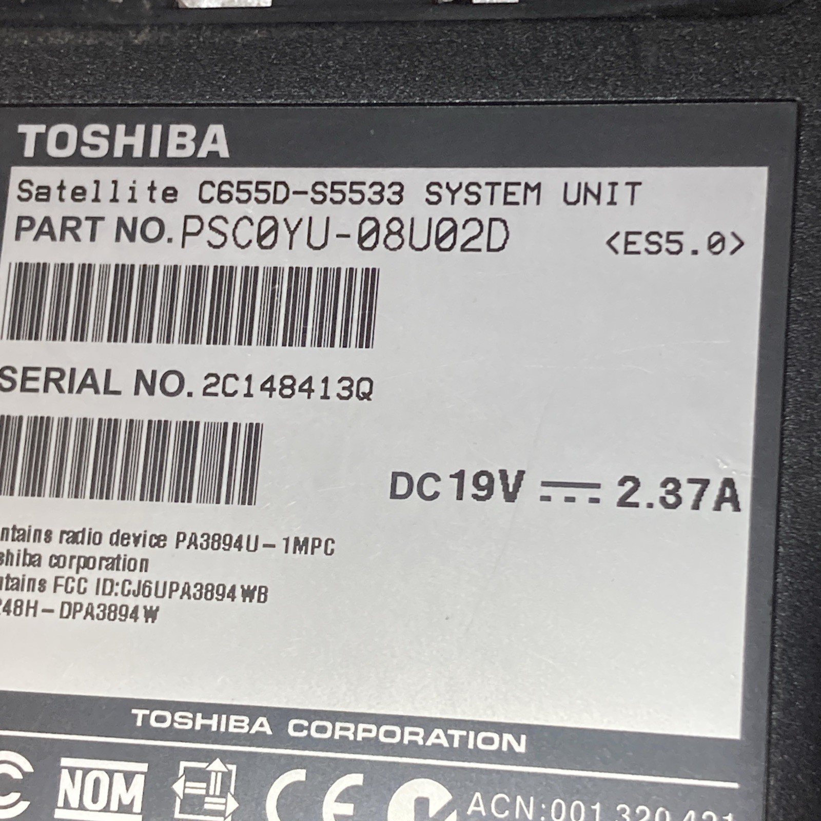 Toshiba Satellite C655D-S5533 Tested No power / Data Wiped /