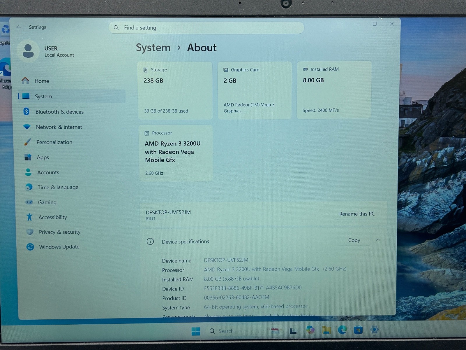 Lenovo IdeaPad 3, 15ADA05, Ryzen 3 3250U, 8GB RAM, 256GB SSD, Windows 11 Home