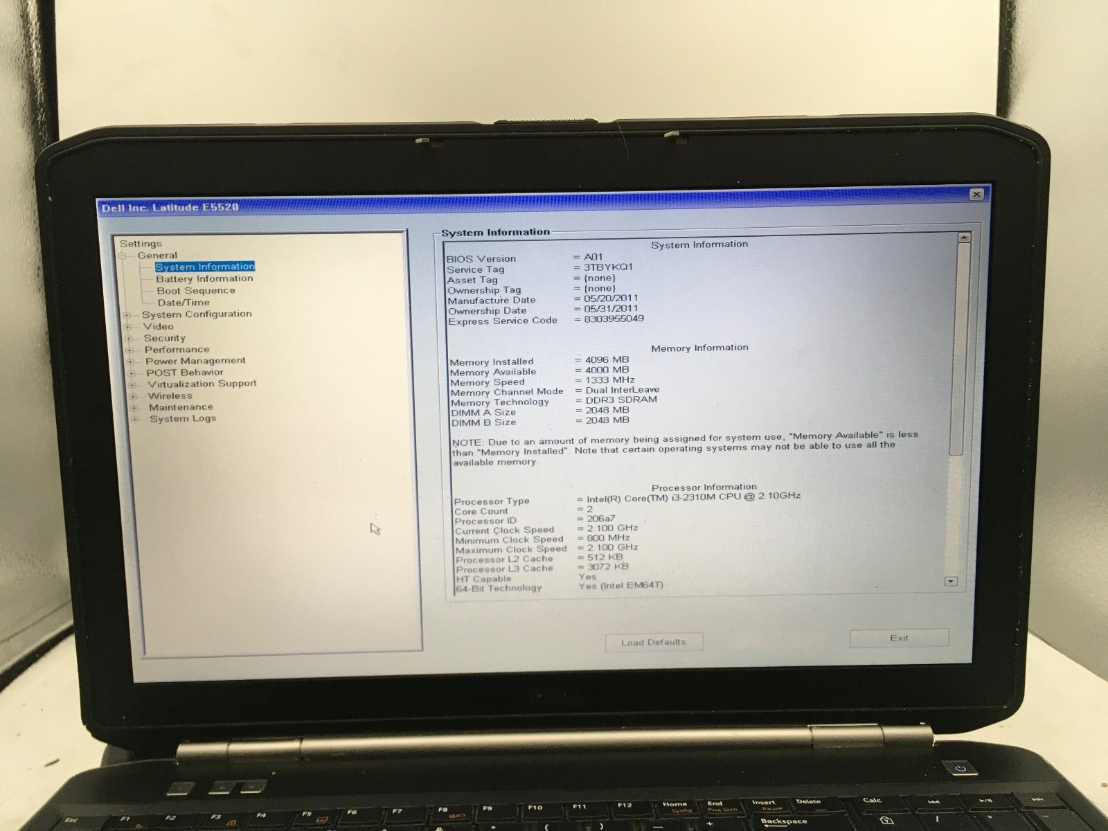 DELL LATITUDE E5520 – BOOTS TO BIOS – INTEL I3 2310 – 4GB RAM – 15″ – READ – BB!