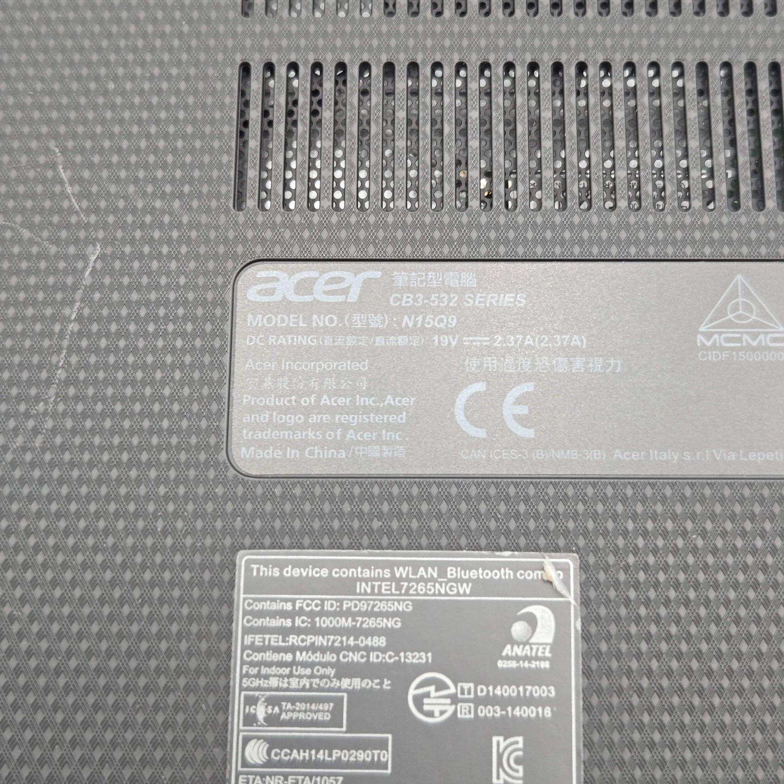 Acer CB3-532 Series N15Q9 Chromebook 15-inch Intel Celeron 16GB SSD 2GB RAM