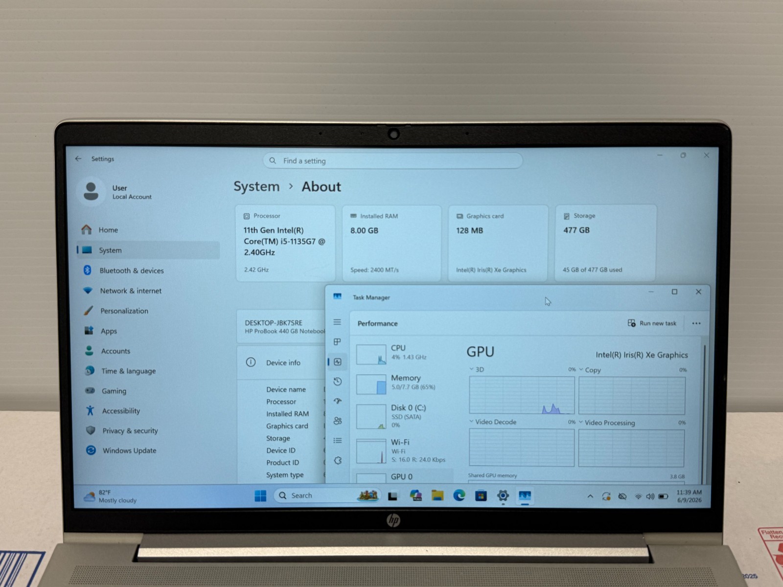 Hp Probook 440 G8 i5-1135G7 2.40Ghz 8GB M2-512SSD Windows 11 Pro
