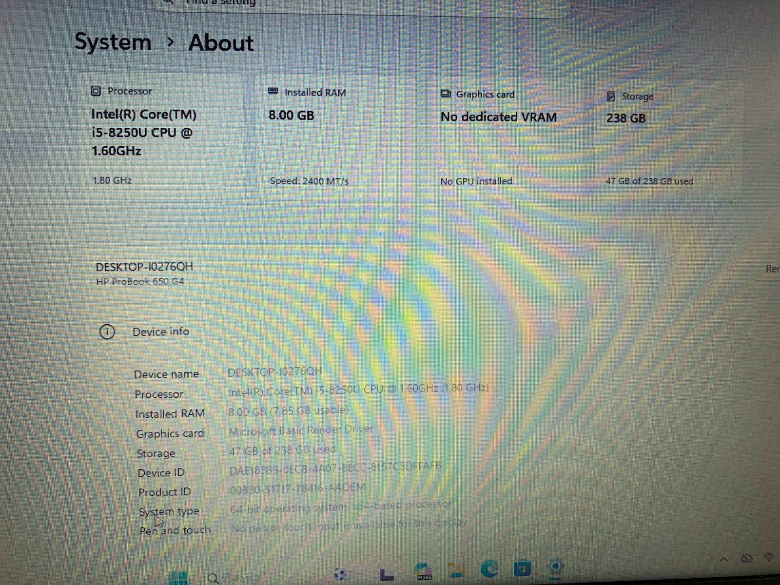 HP ProBook 650 G4 Laptop Intel Core i5-8250U 1.6GHz, 8GB RAM, 256GB SSD, W11Pro