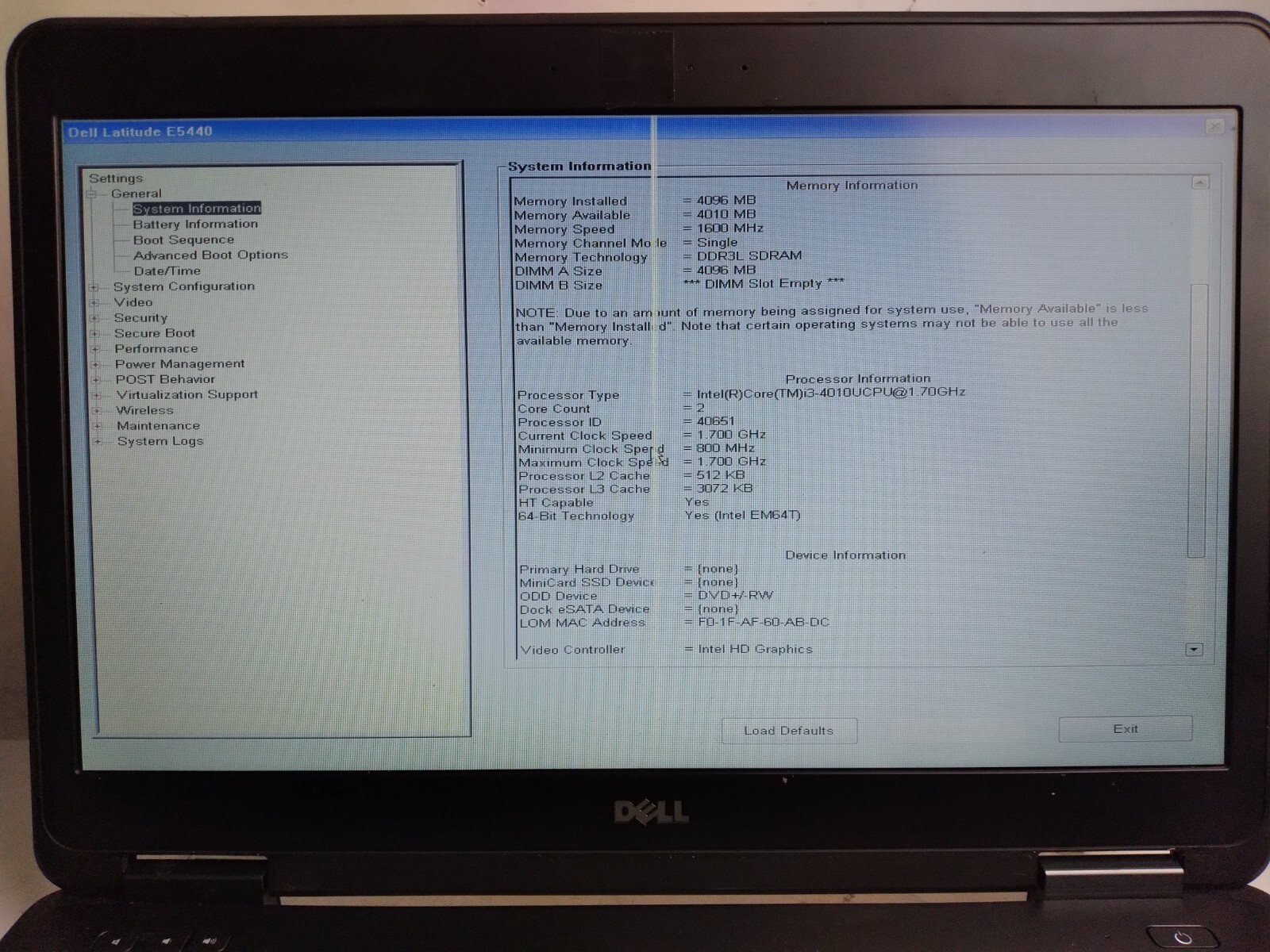 Dell Latitude E5440 w/i3-4010U, 4GB RAM, 14″ Laptop for Parts/Repair