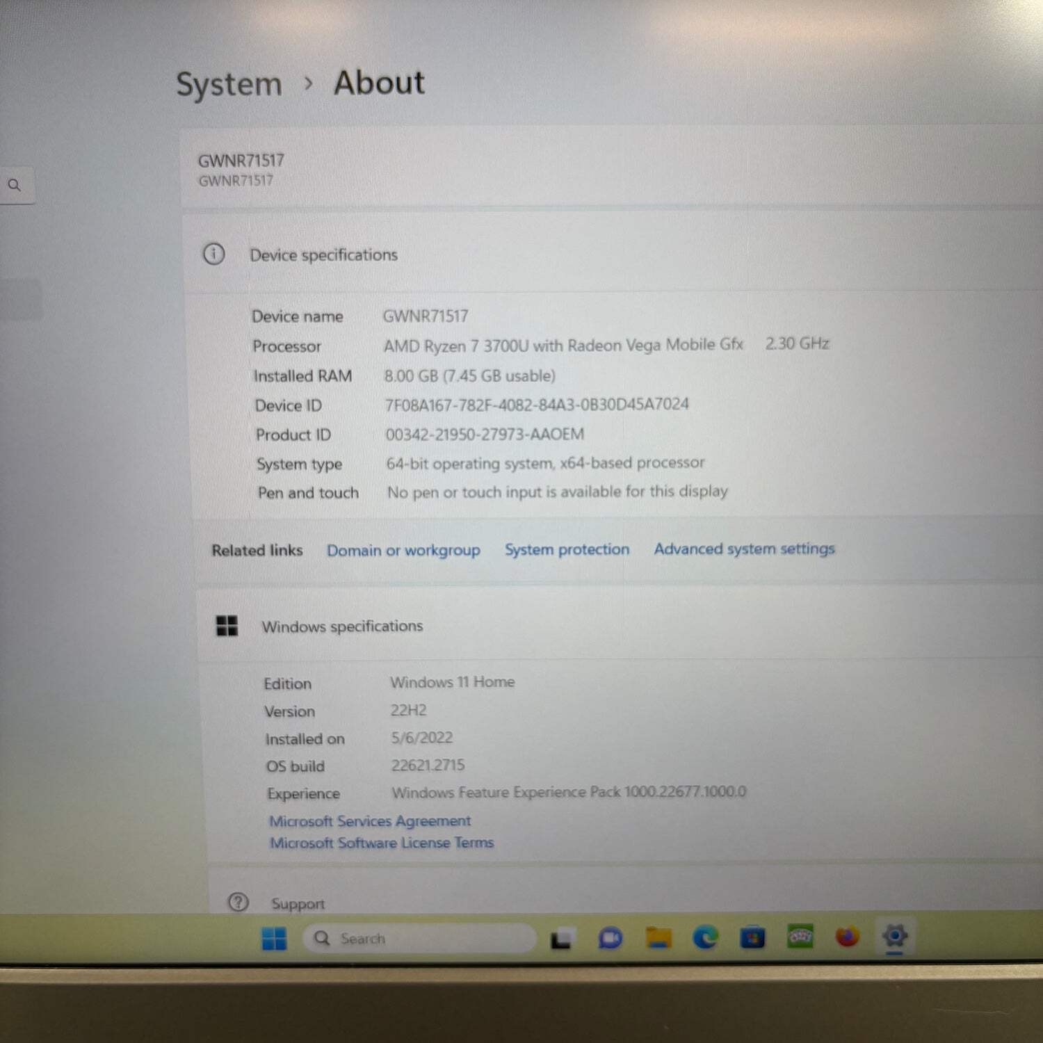 Gateway Laptop 15.6″ Ryzen 7 3700U 2.38GHz 8GB RAM 500GB SSD