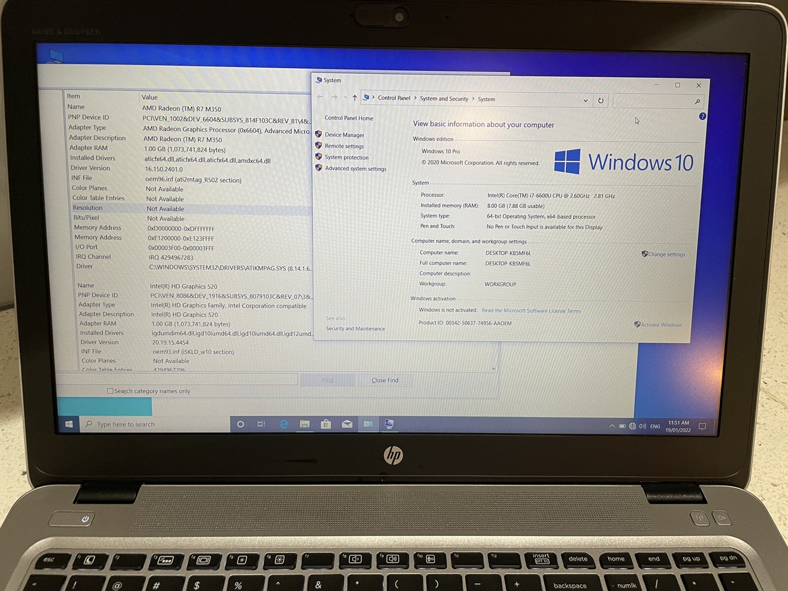 HP EliteBook 850 G3 I7-6600U 8GB 256GB SSD WEBCAM WIFI BT HDMI USB-C 15.6″ W10