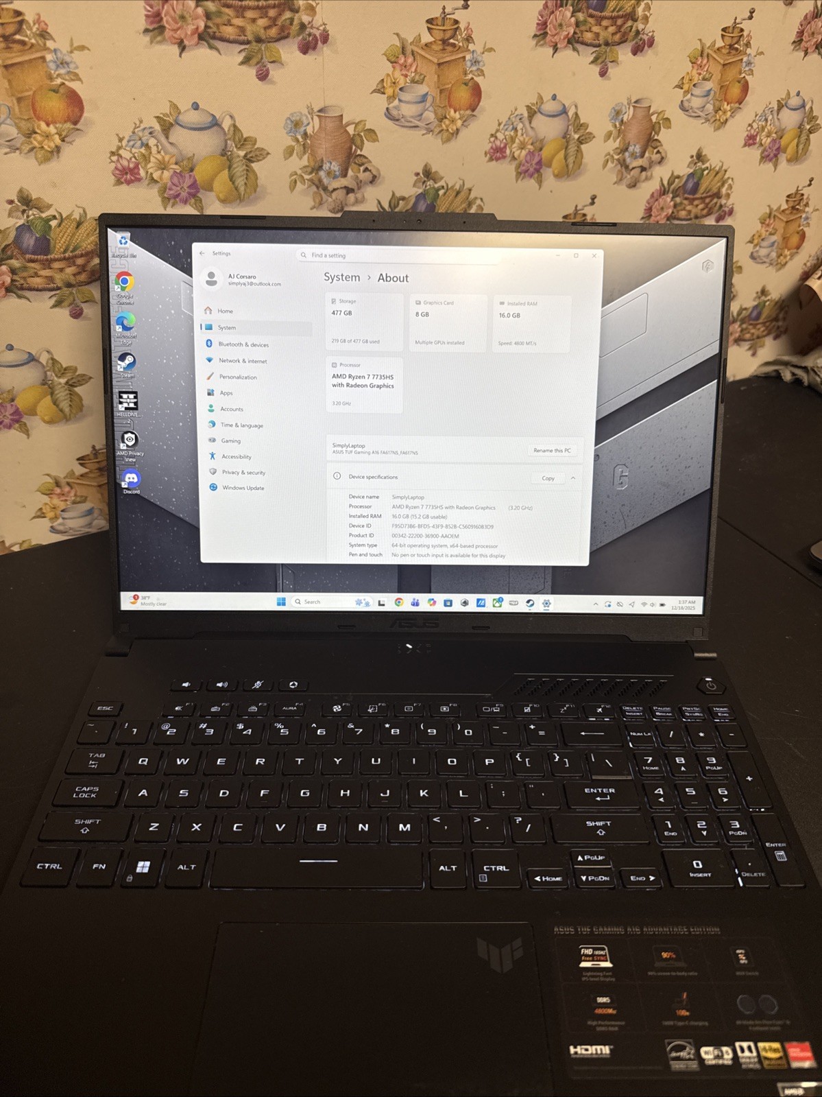 ASUS TUF Gaming A16 Advantage Edition Laptop Black, 32GB RAM, 1TB SSD