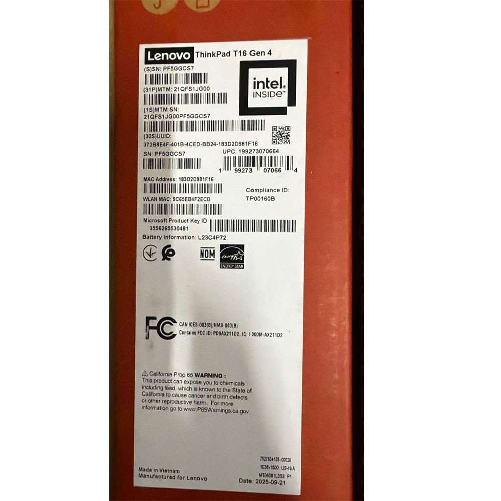 Lenovo ThinkPad T16 Gen 4 – 16″ WUXGA Touch Core Ultra 7 16GB RAM 1TB SSD W11