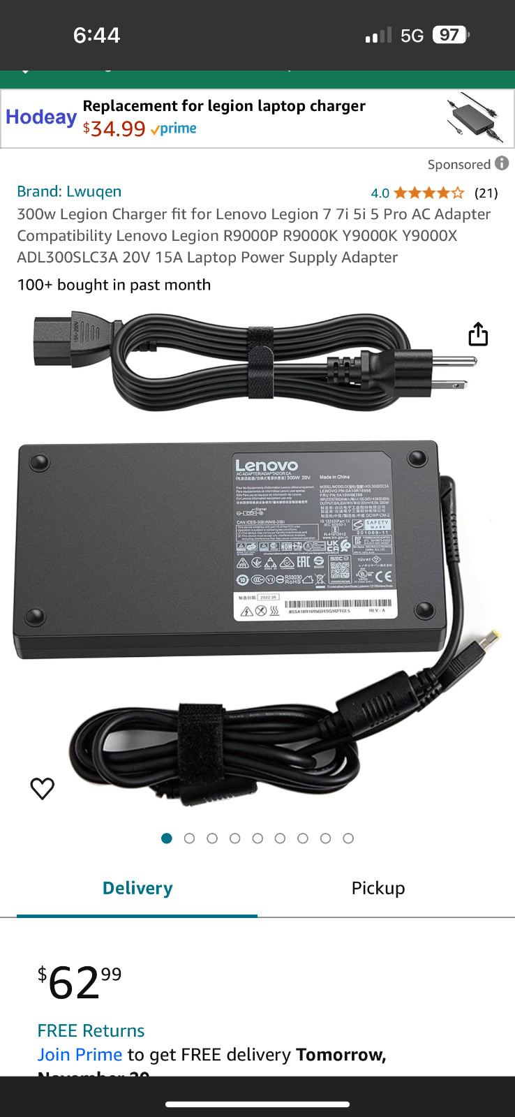 Lenovo Legion 7i 16IAX7 Gaming 64GB RAM 1TB SSD w/ EXTRA 300 Watt Power Adapter