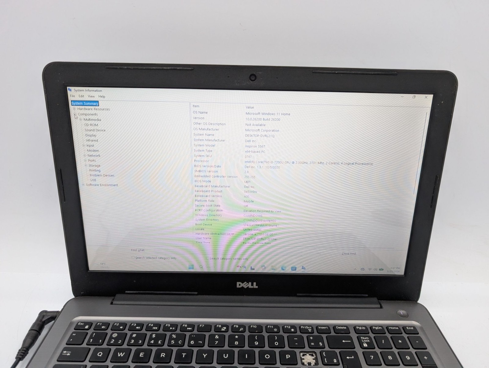 Dell Inspiron 5567 15.6″ Laptop i5-7200U 8GB RAM 250GB SSD Win11 Home Parts