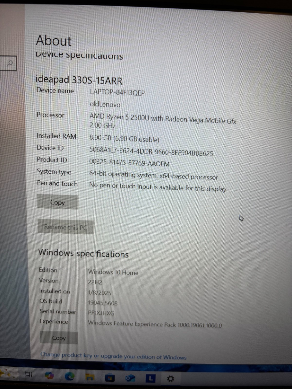 Lenovo 330S-15ARR 15.6″ Laptop/AMD Ryzen 5-2500U/8GB RAM 256GB SSD Windows 10