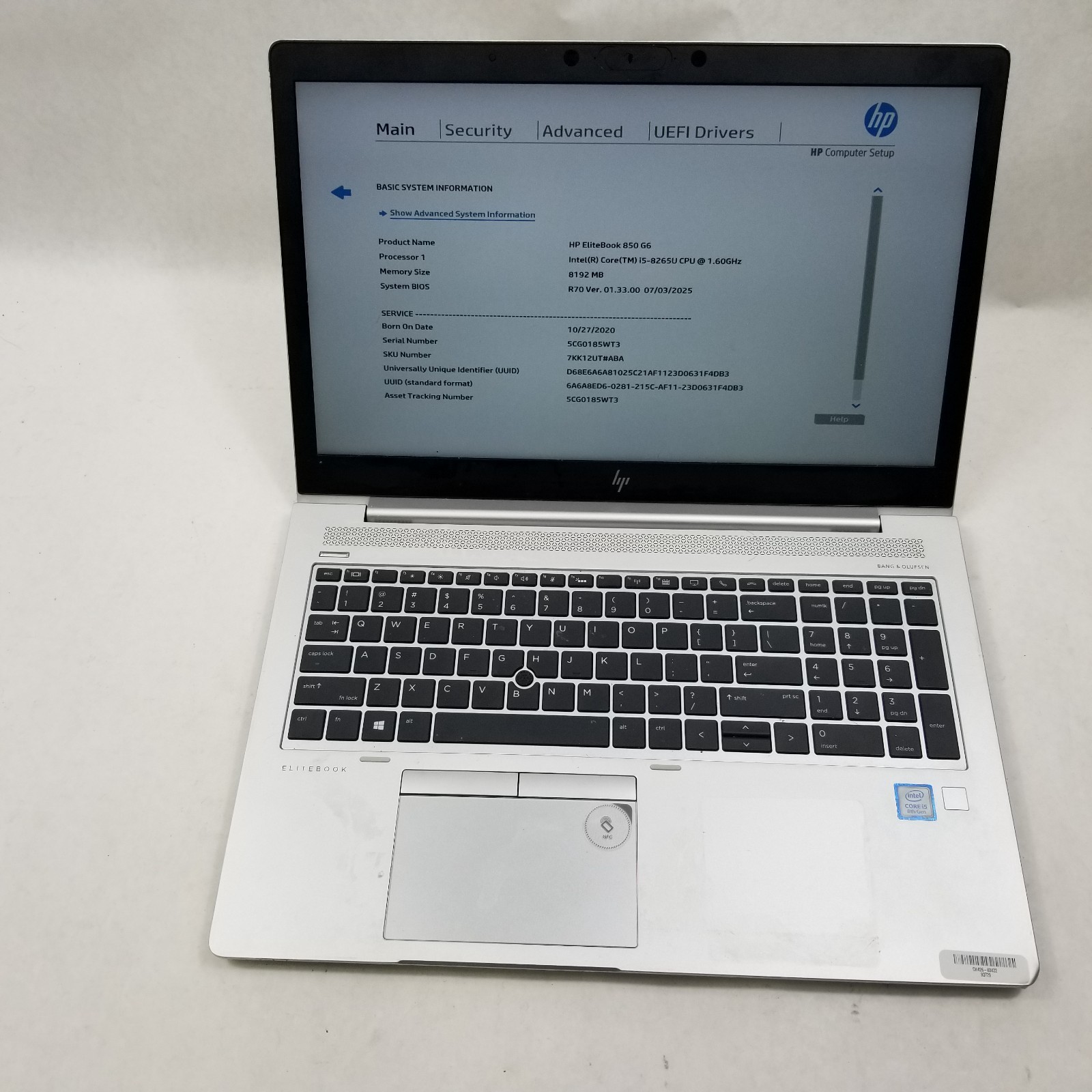 HP EliteBook 850 G6 15.6″ Intel Core i5-8265U 1.60GHz 8GB RAM No SSD *Read*