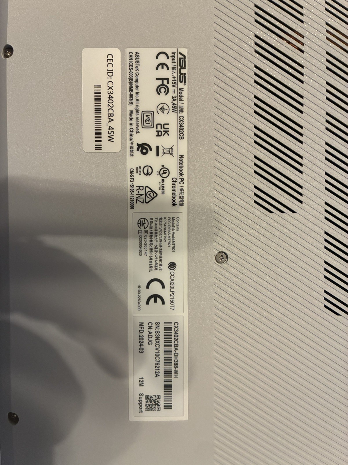 ASUS Chromebook Plus CX3402 14″FHD Touch i3-1215U 8GB RAM 128GB SSD Chrome OS WH