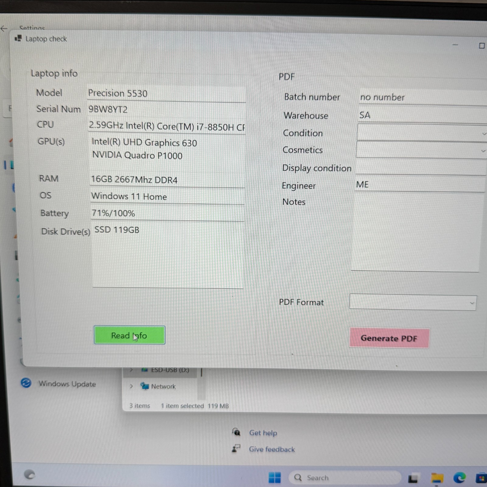 Dell Precision 5530 i7-8850H 16GB 128GB SSD Quadro P1000 Win11