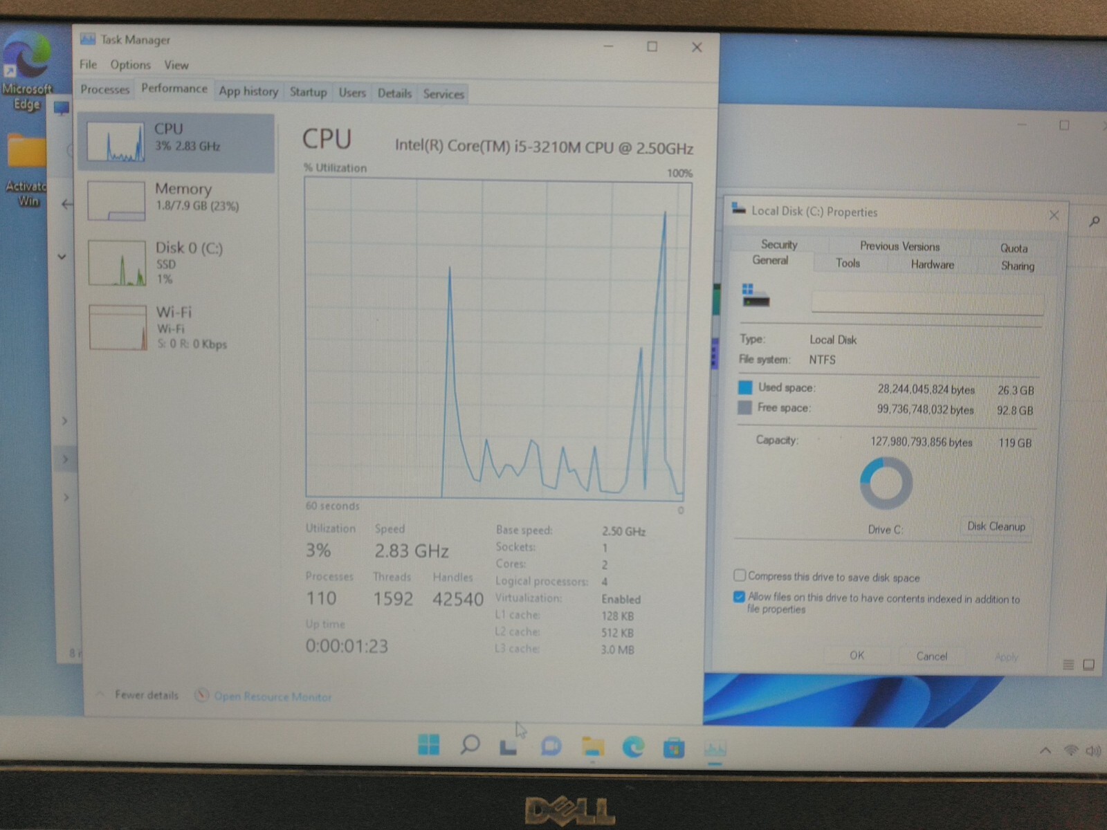 Dell latitude E5530 15.6” i5-3210M 2.5ghz 8gb ram 128gb ssd w11p charger FSYQFS1