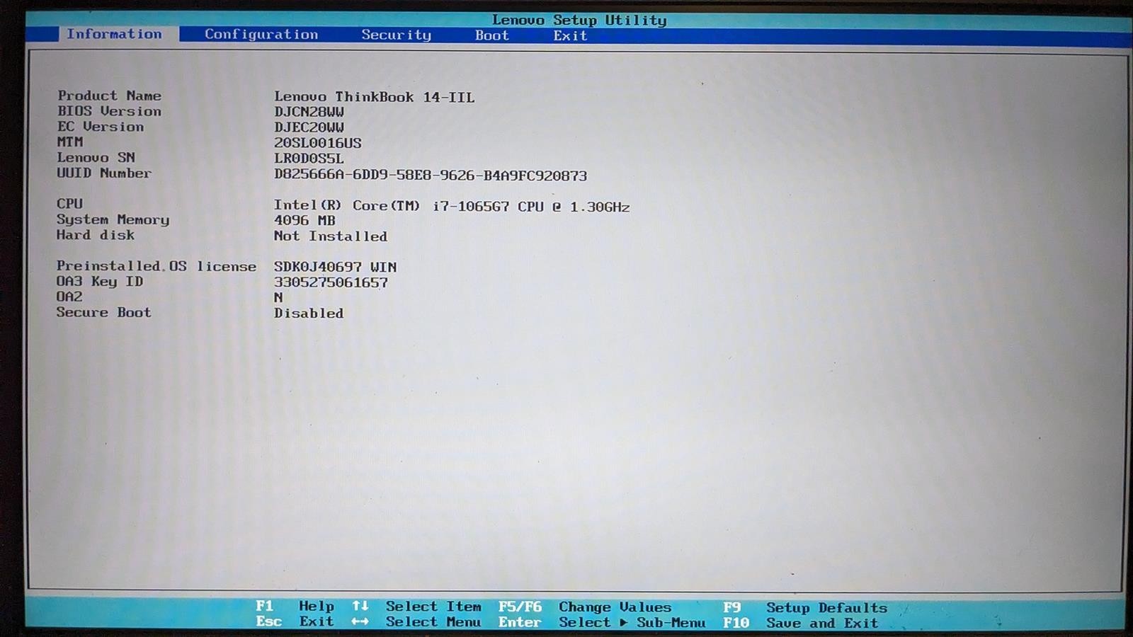 LENOVO THINKBOOK 14-IIL i7-1065G7 @ 1.30GHz, 4GB RAM, NO HDD/OS