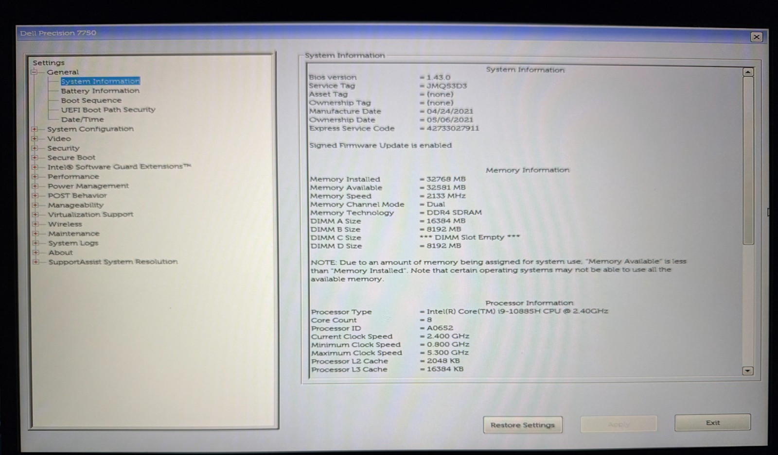 DELL PRECISION 7750 17.3″ i9-10885H 32GB (2)512GB SSD NVIDIA RTX 3000 WIN 11 PRO