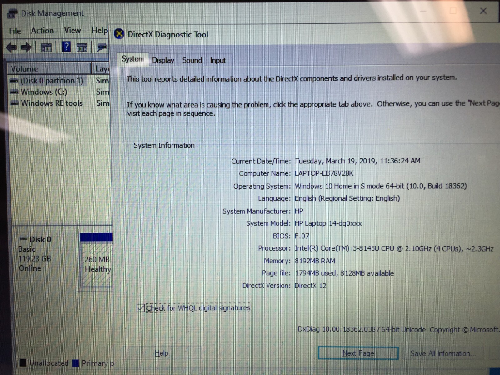 *Bad Battery* HP 14-dq0011dx 14″ touch Laptop/i3-8145U/8GB Ram/128GB SSD/W10H S