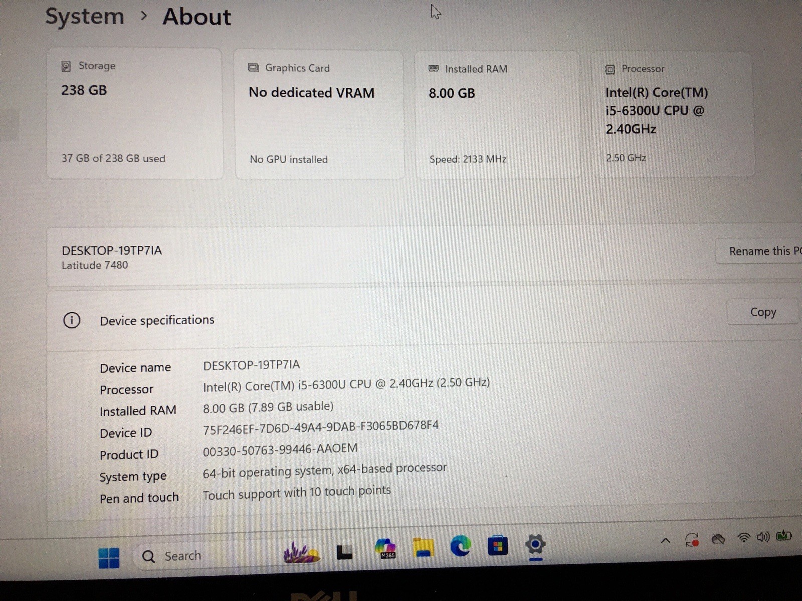 Dell Latitude 7480 256gb Nvme Win 11 i5-6300u 2.30ghz 8gb Ram Touchscreen Webcam