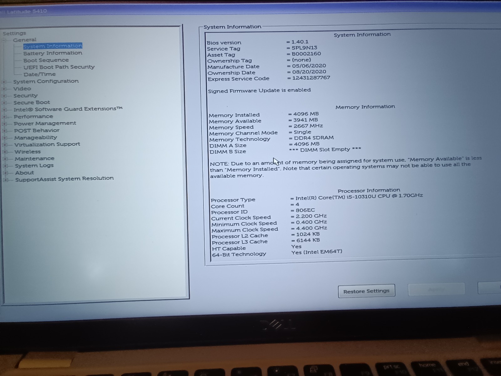 Dell Latitude 5410 14″ FHD i5-10310U 4GB RAM128GB SSD Win 11 Pro Battery READ!