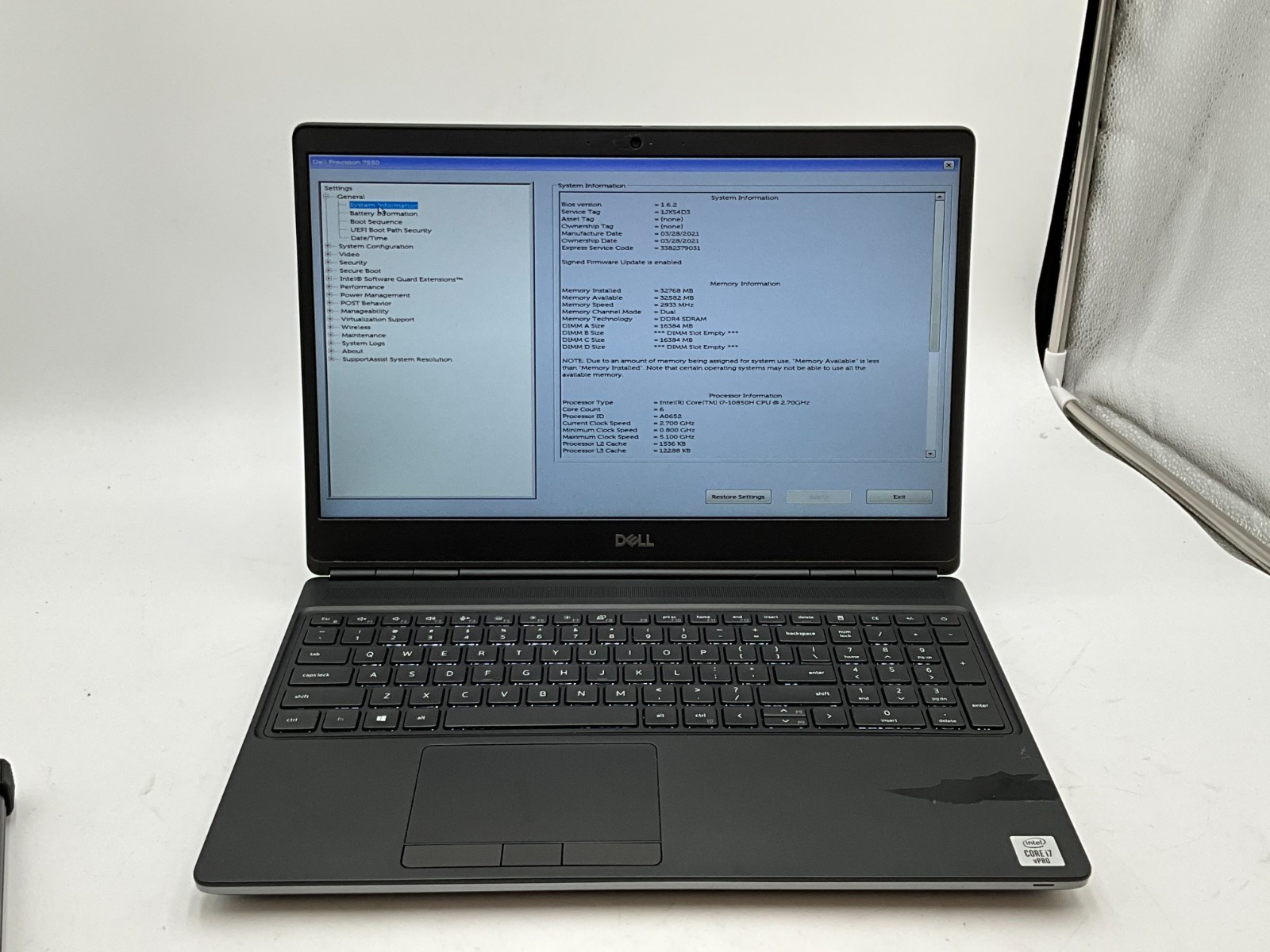 DELL Precision 7550 i7-10850H 2.70gh 32GB 512GB T2000 15.6″ LAPTOP 1JXS4D3