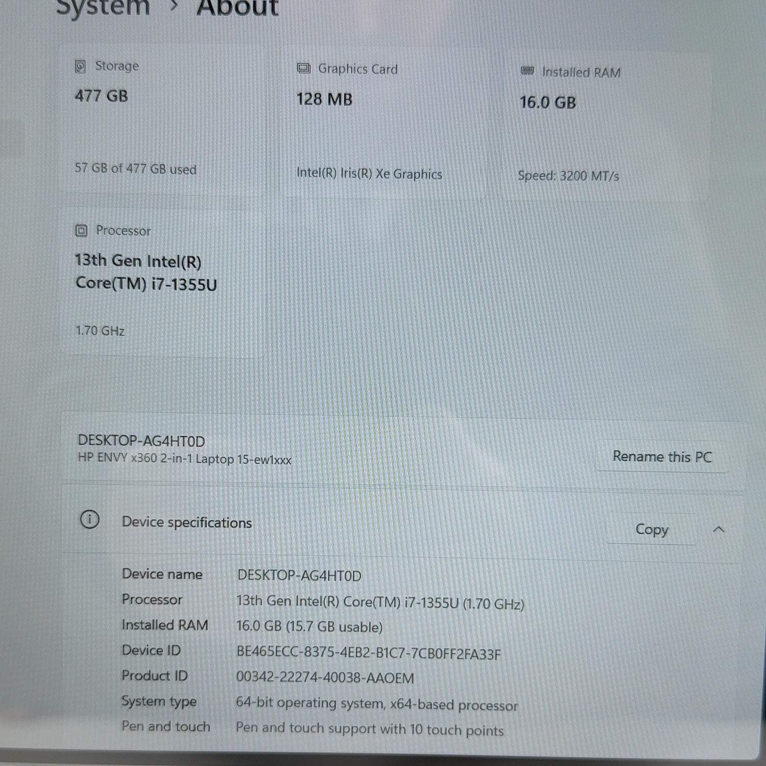 HP Envy x360 15-EW1057NR 15.6″ i7-1355U 1.7GHz 16GB RAM 512GB SSD